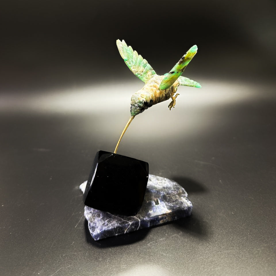 Piedra negra - Turmalina | Colibrí tallado murralla esmeralda colombiana