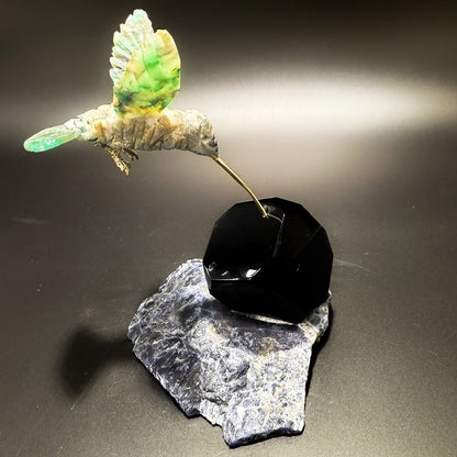 Piedra negra - Turmalina | Colibrí tallado murralla esmeralda colombiana